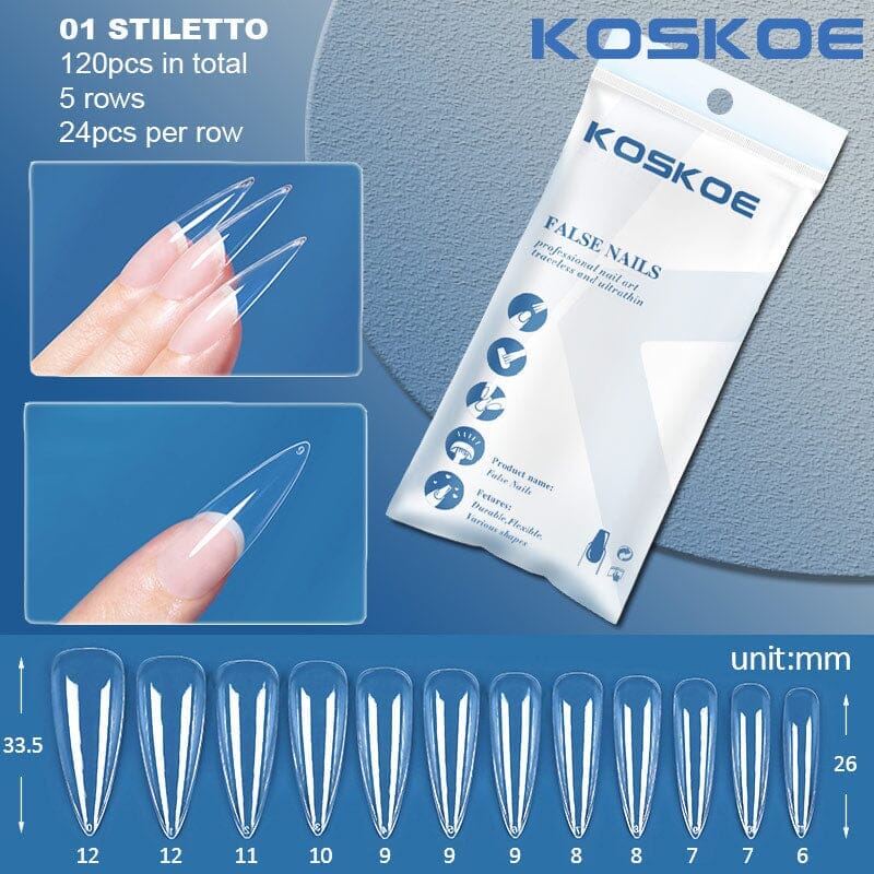 120pcs Stiletto Full Cover Clear False Nail Tips 01 Nail Tips KOSKOE 