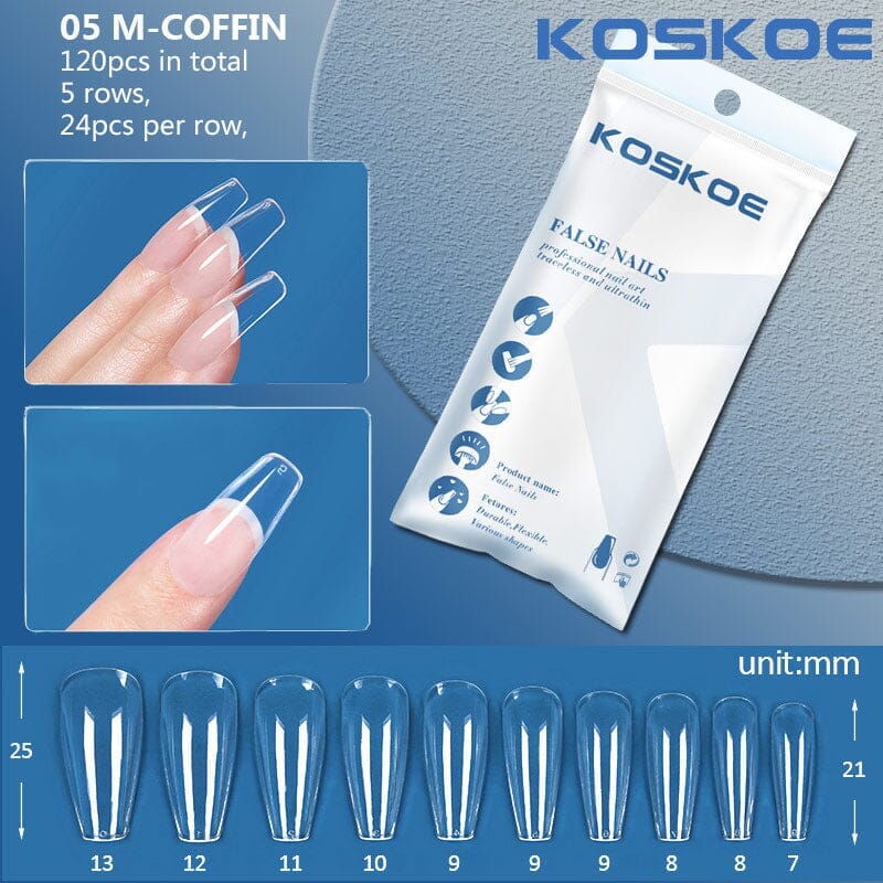120pcs Full Cover Clear Matte Ultra-thin False Nail Tips Nail Tips KOSKOE 05 