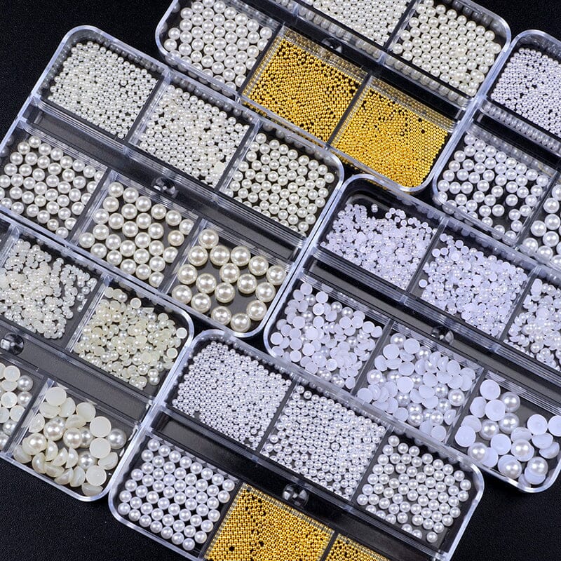 6 Grids 3D Nail Decoration White Half-Round Pearls Nail Art No Brand 