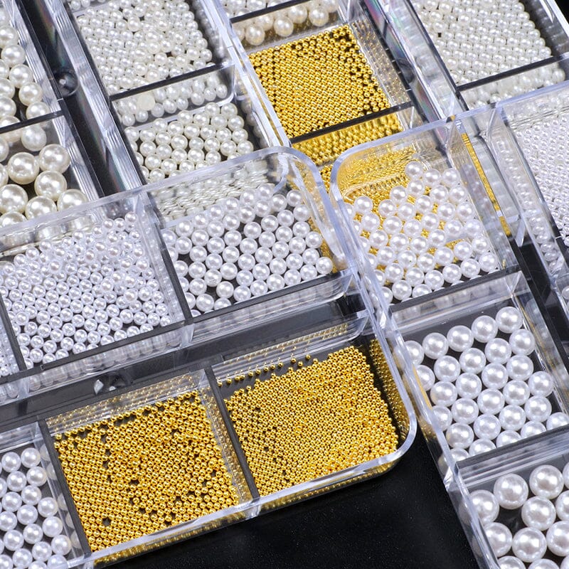6 Grids 3D Nail Decoration White Half-Round Pearls Nail Art No Brand 