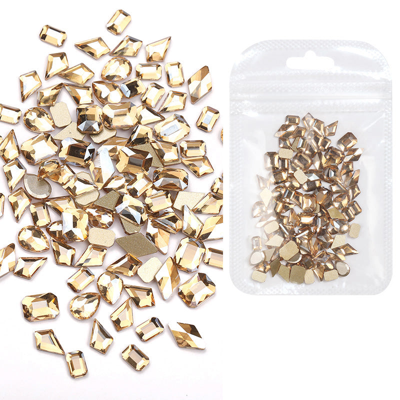 50pcs Mixed Shapes Aurora Flatback Rhinestones #06 Champagne