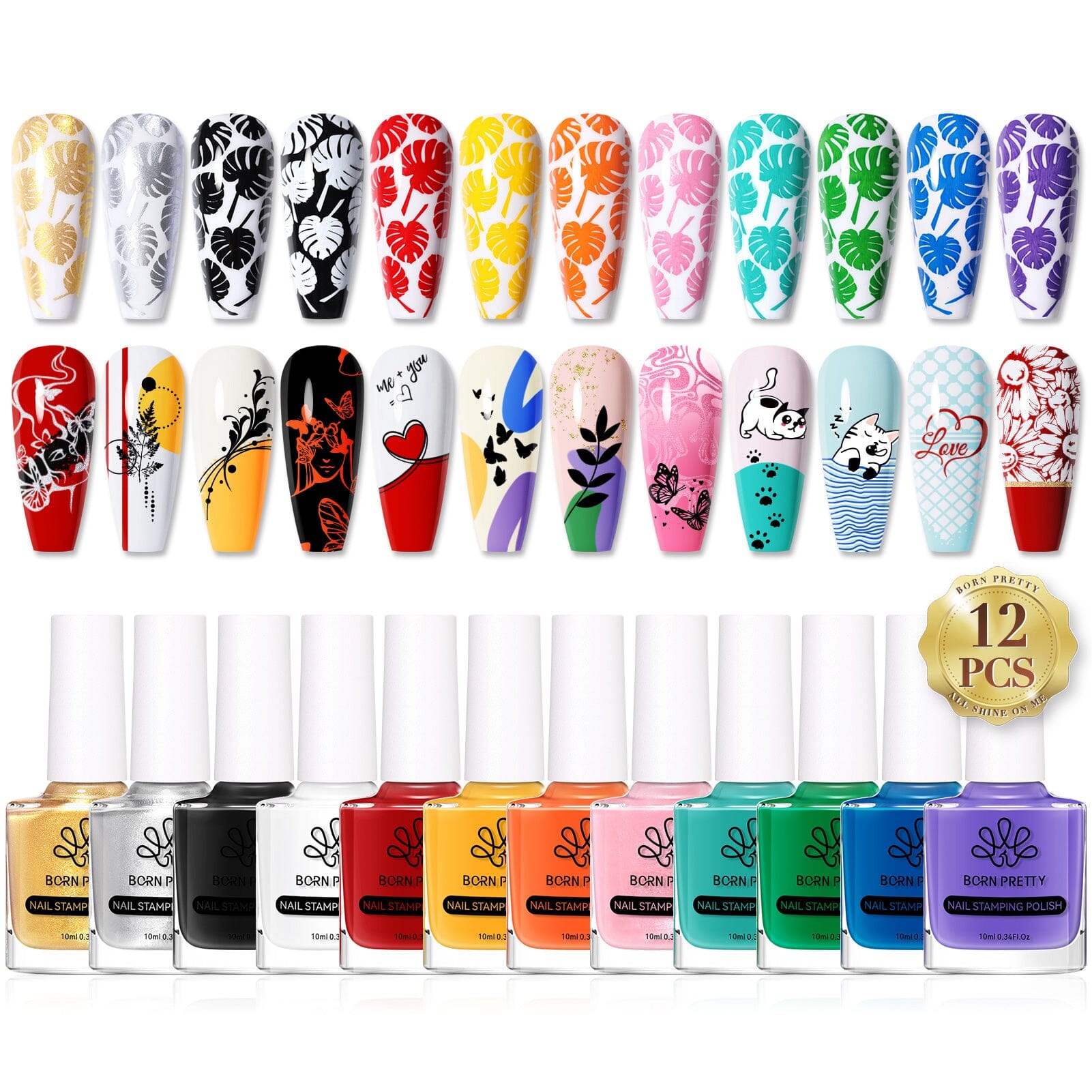 12 Basic Colors Nail Stamping Polish 10ml Nail Art BORN PRETTY 