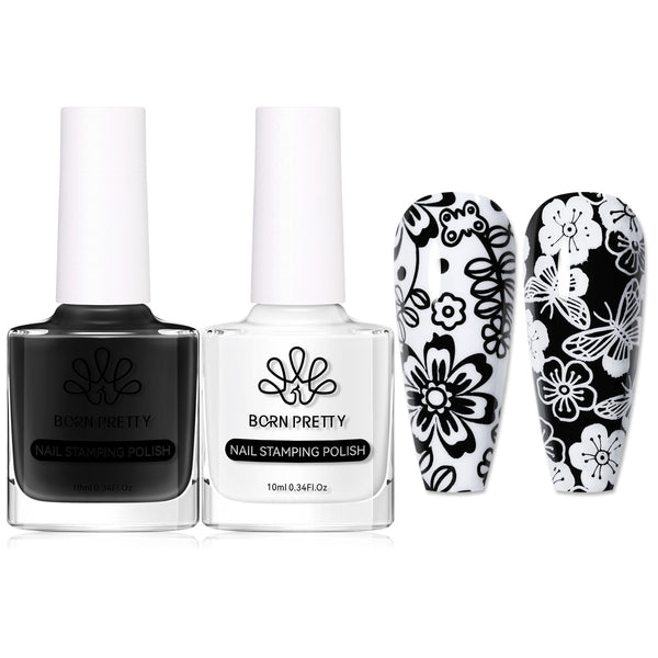 2 Bottles Black White Nail Stamping Polish 10ml