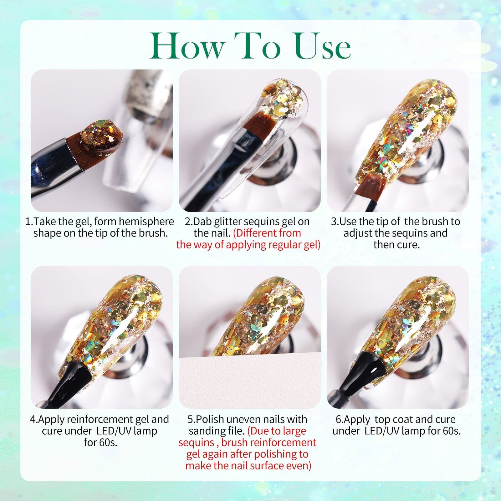[US ONLY] 6 Colors Glow in the Dark Luminous Gel Polish Set Glitter Sequins 5g Gel Nail Polish BORN PRETTY 