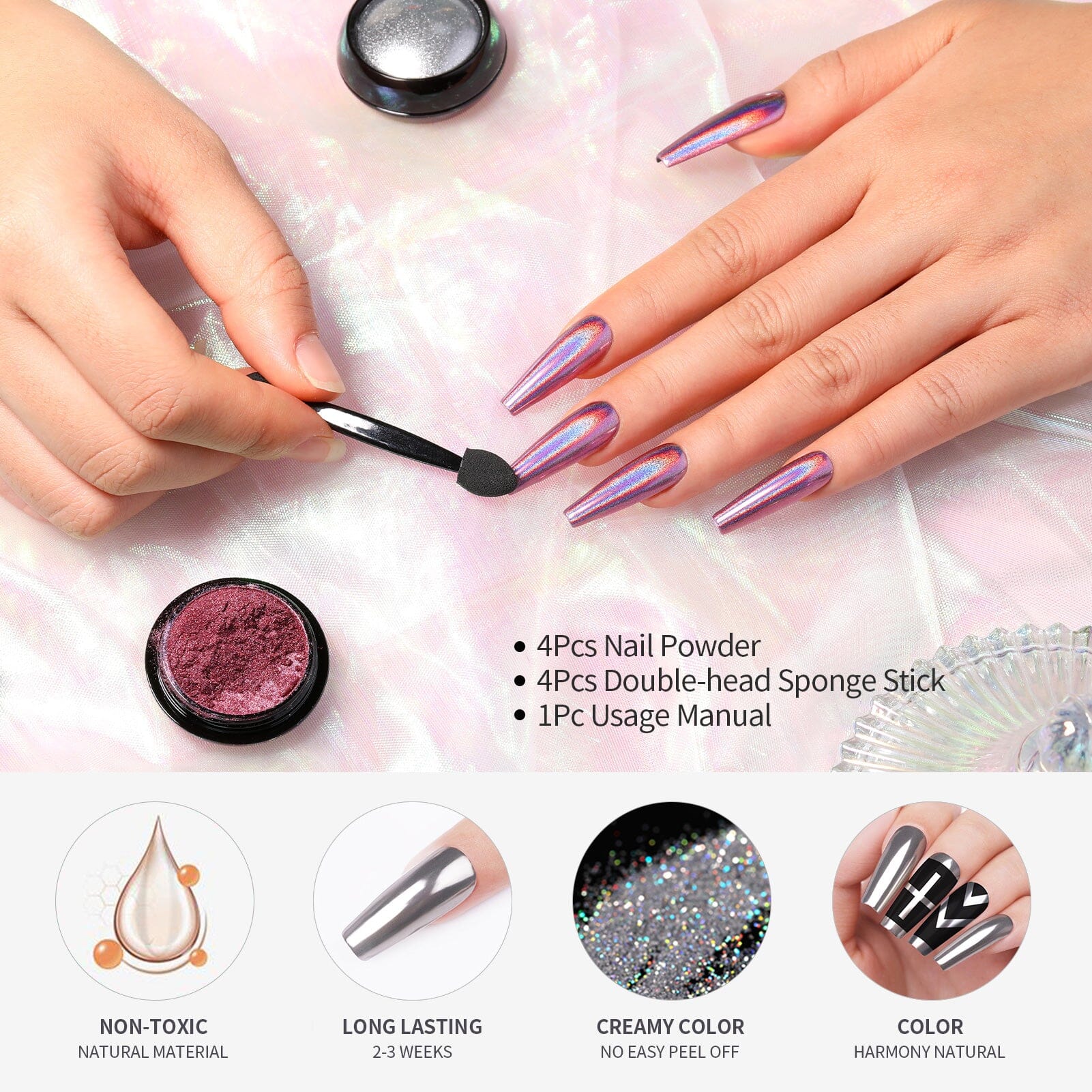 [US ONLY] 4 Boxes Metallic Chrome Nail Powder Nail Powder BORN PRETTY 
