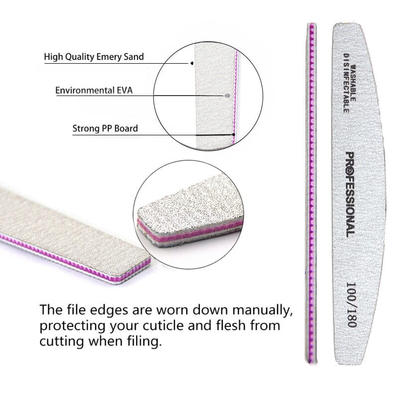 25pcs Half-moon Shaped Nail Files 100/180 Tools & Accessories No Brand 