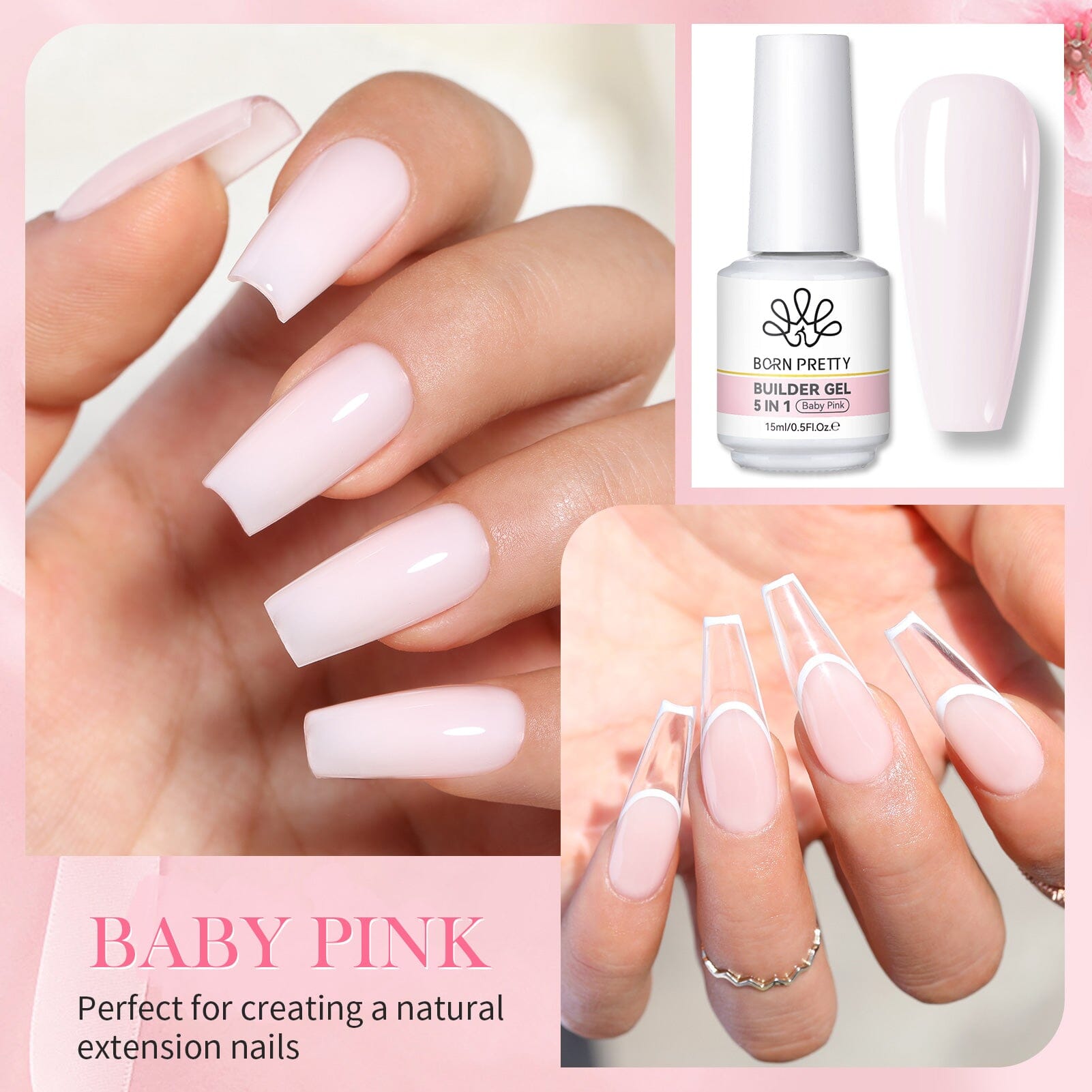 5 in 1 Builder Gel Baby Pink 15ml Gel Nail Polish BORN PRETTY 