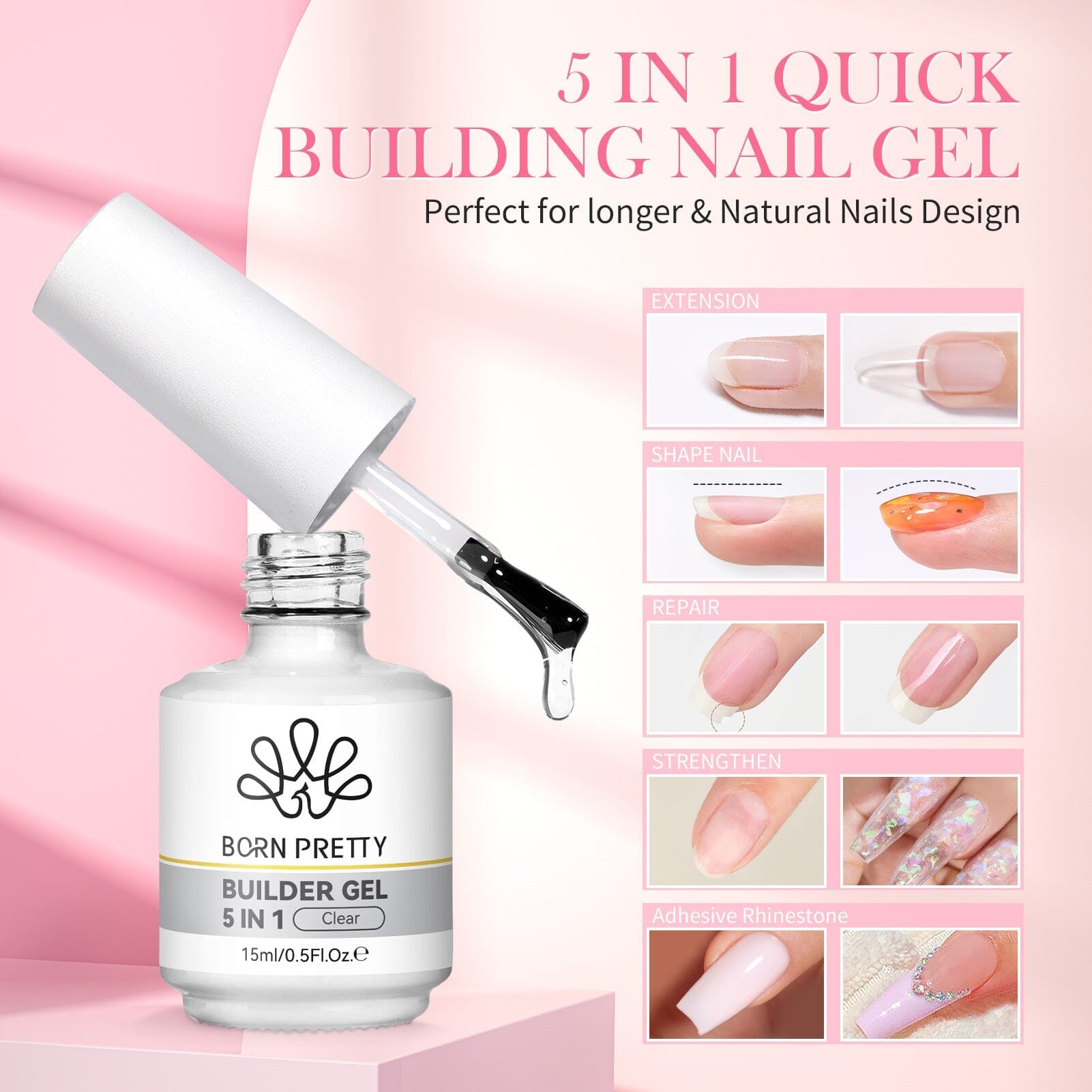 5 in 1 Builder Gel Clear 15ml Gel Nail Polish BORN PRETTY 