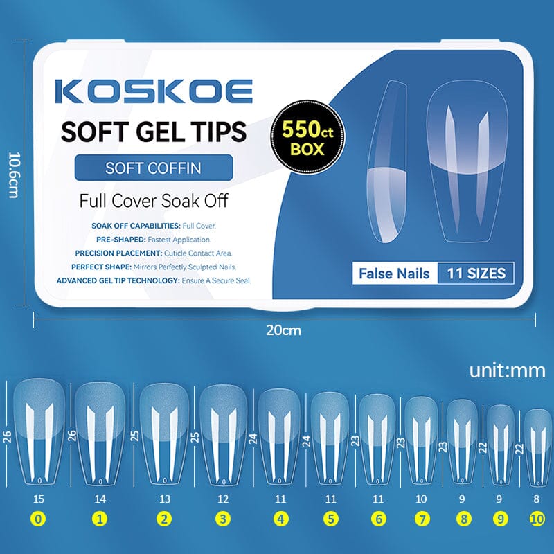 550pcs Full Cover Soft Gel Tips Nail Tips KOSKOE SOFT COFFIN 