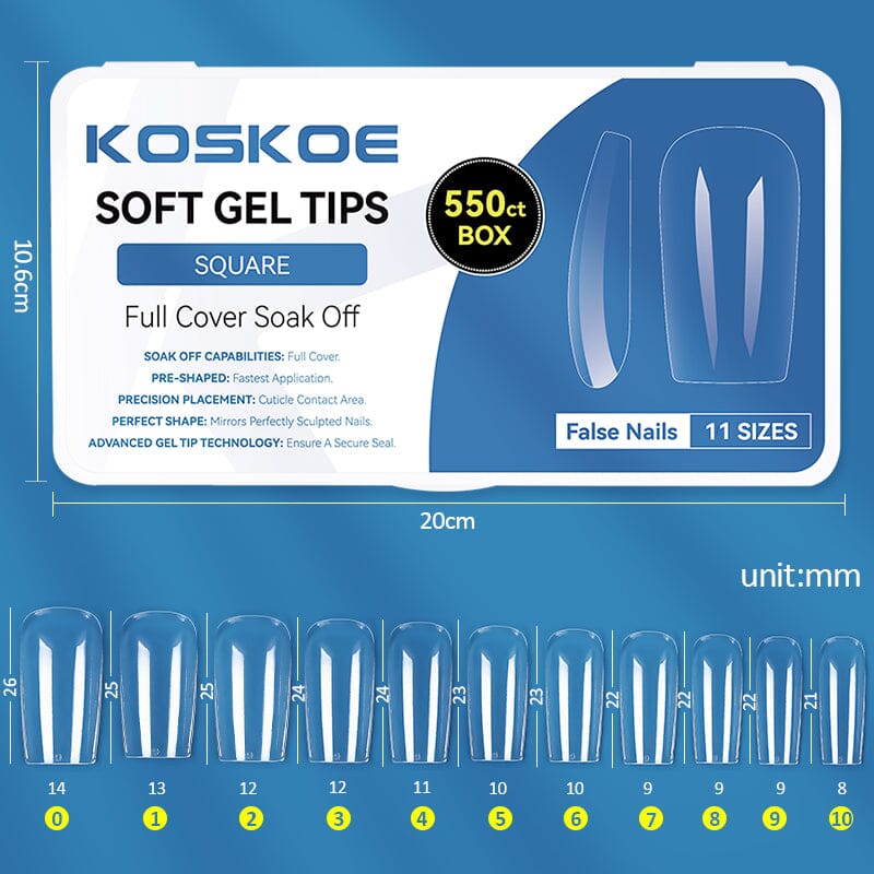 550pcs Full Cover Soft Gel Tips Nail Tips KOSKOE SQUARE 