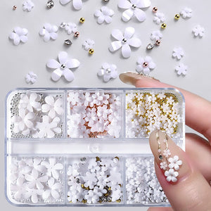 6 Grids Mixed Flowers Rhinestones Pearls #01 Nail Art BORN PRETTY 