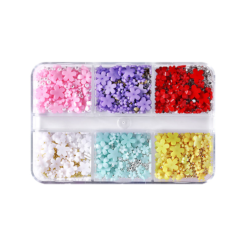 6 Grids Mixed Flowers Rhinestones Pearls #02