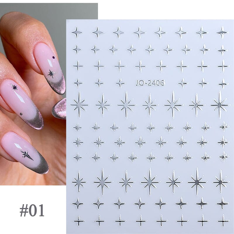 Star 3D Nail Sticker JO-2406 Silver Nail Art No Brand 