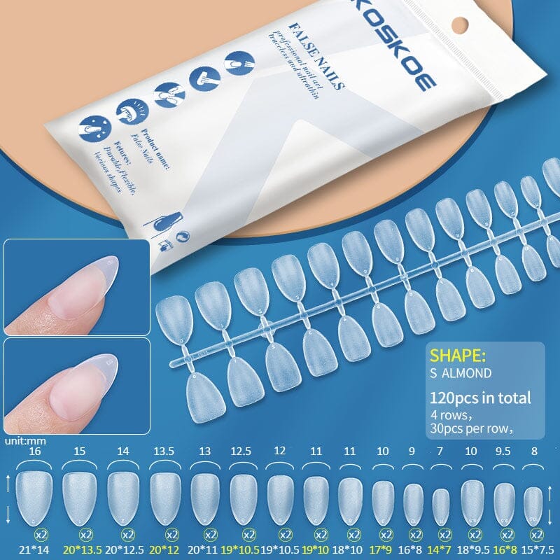 120pcs Full Cover Matte Soft Gel Tips False Nails Nail Tips KOSKOE S Almond #06 