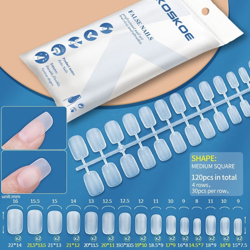 120pcs Medium Square Matte Soft Gel Tips False Nails 07 Nail Tips KOSKOE 