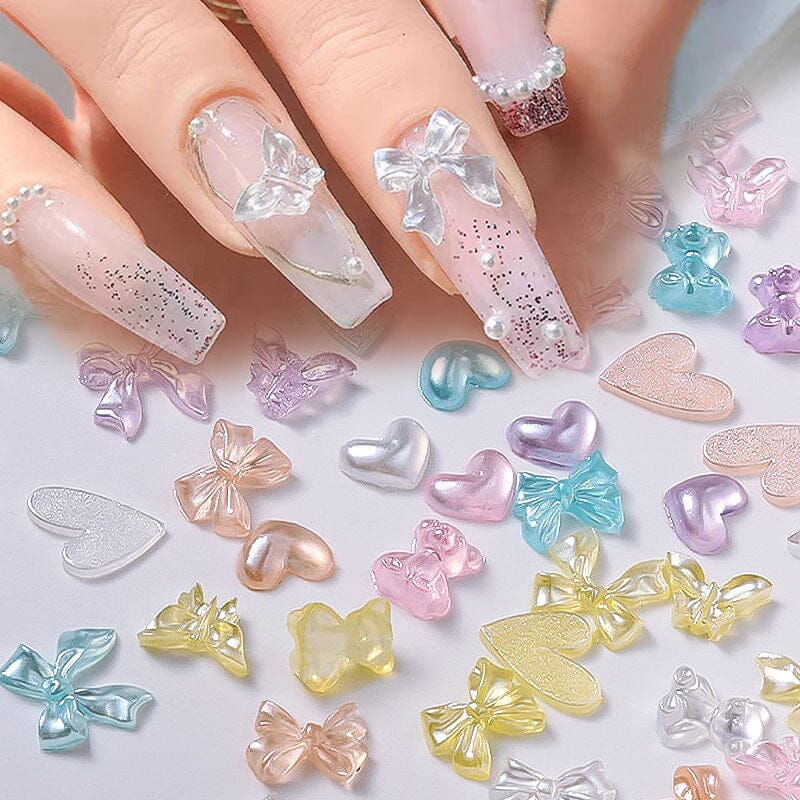 50Pcs Resin Heart 3D Nail Decoration Random Color Nail Decoration No Brand 