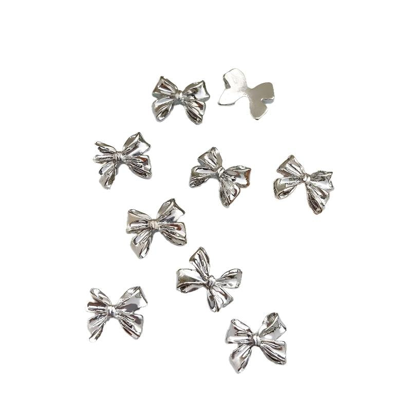 10pcs Décoration Ongles Nœud Papillon Or Argent Alliage