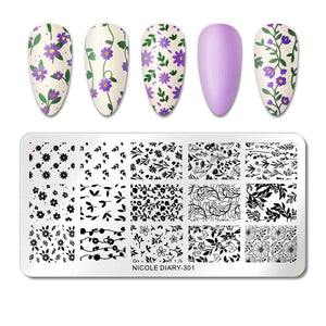 FLowers Plants Nail Stamping Plate NICOLE DIARY-301 Nail Stamping NICOLE DIARY 