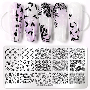 FLowers Plants Nail Stamping Plate NICOLE DIARY-301 Nail Stamping NICOLE DIARY 