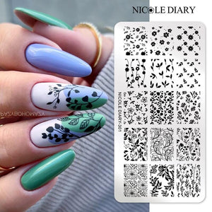 FLowers Plants Nail Stamping Plate NICOLE DIARY-301 Nail Stamping NICOLE DIARY 