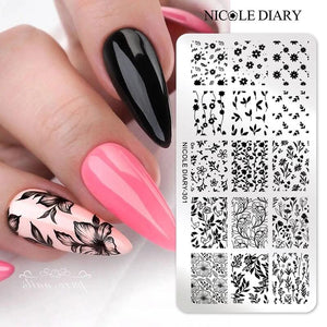 FLowers Plants Nail Stamping Plate NICOLE DIARY-301 Nail Stamping NICOLE DIARY 