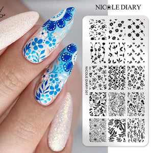 FLowers Plants Nail Stamping Plate NICOLE DIARY-301 Nail Stamping NICOLE DIARY 
