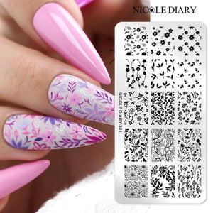 FLowers Plants Nail Stamping Plate NICOLE DIARY-301 Nail Stamping NICOLE DIARY 