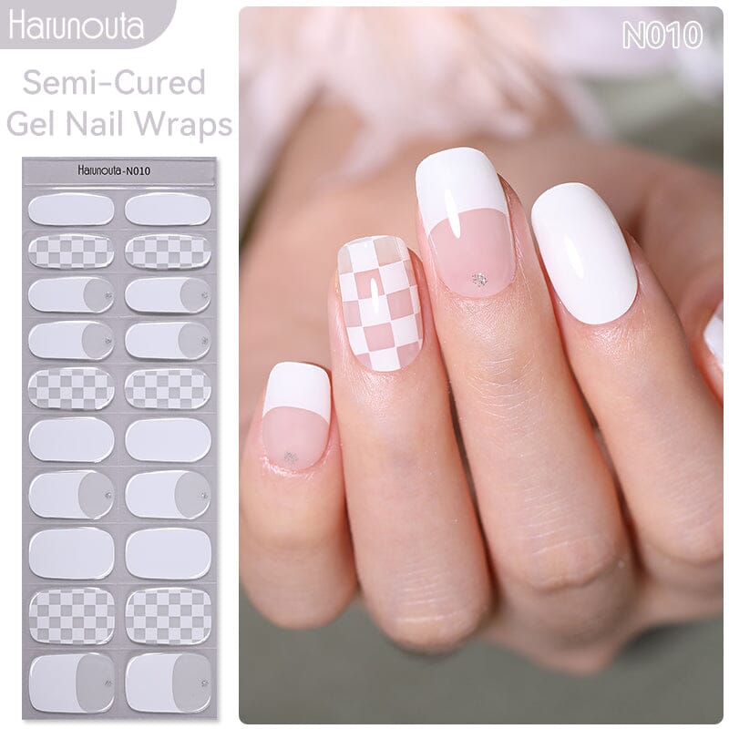 20 Tips Semi-Cured Gel Nail Strips N001-N020 Nail Sticker Harunouta N010 