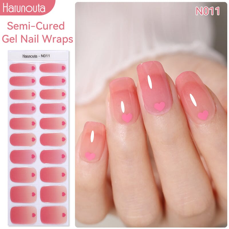 20 Tips Semi-Cured Gel Nail Strips N001-N020 Nail Sticker Harunouta N011 