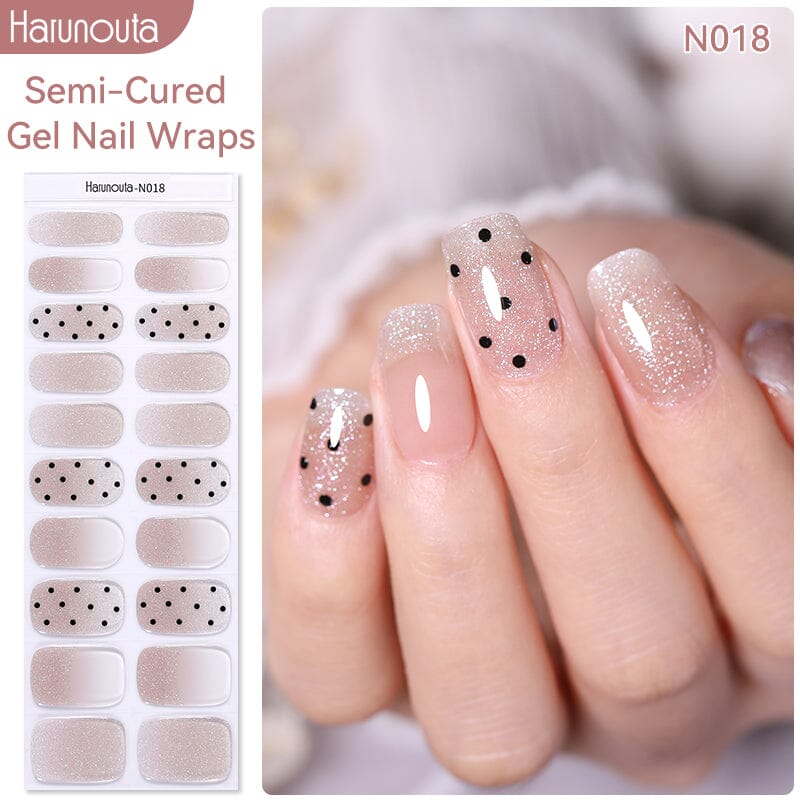 20 Tips Semi-Cured Gel Nail Strips N001-N020 Nail Sticker Harunouta N018 