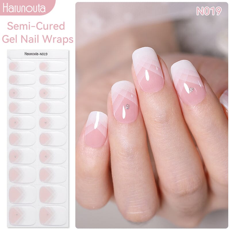 20 Tips Semi-Cured Gel Nail Strips N001-N020 Nail Sticker Harunouta N019 