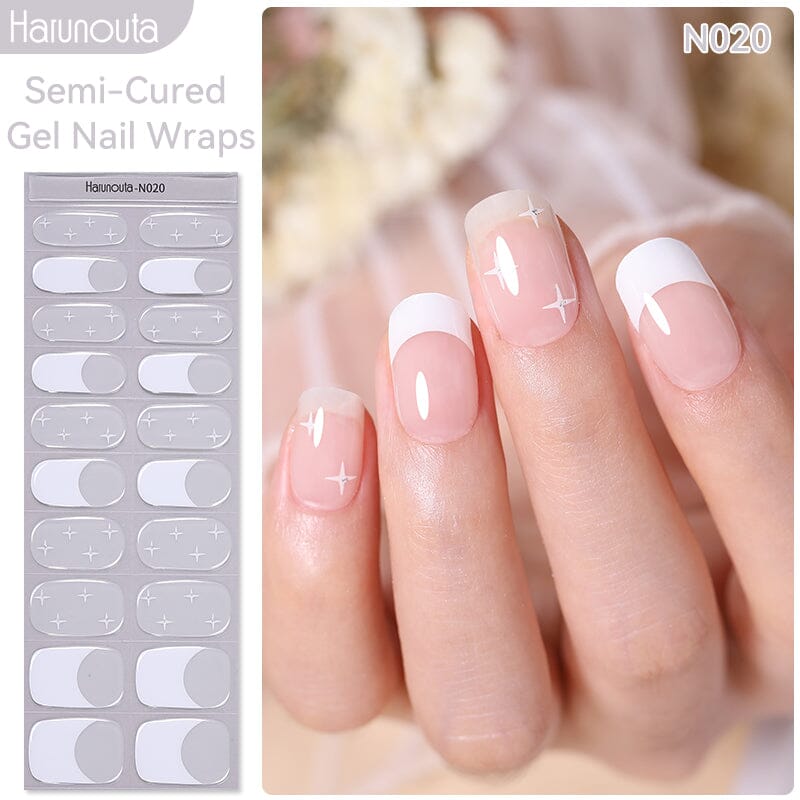 20 Tips Semi-Cured Gel Nail Strips N001-N020 Nail Sticker Harunouta N020 