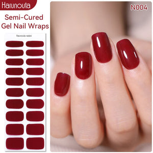 20 Tips Semi-Cured Gel Nail Strips N001-N020 Nail Sticker Harunouta N004 