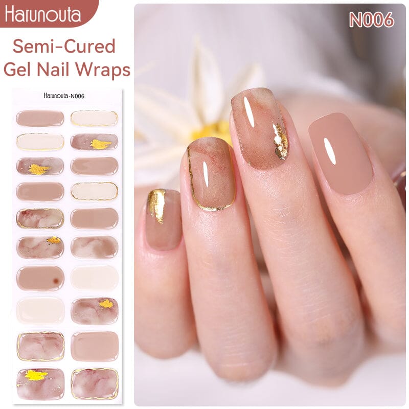 20 Tips Semi-Cured Gel Nail Strips N001-N020 Nail Sticker Harunouta N006 