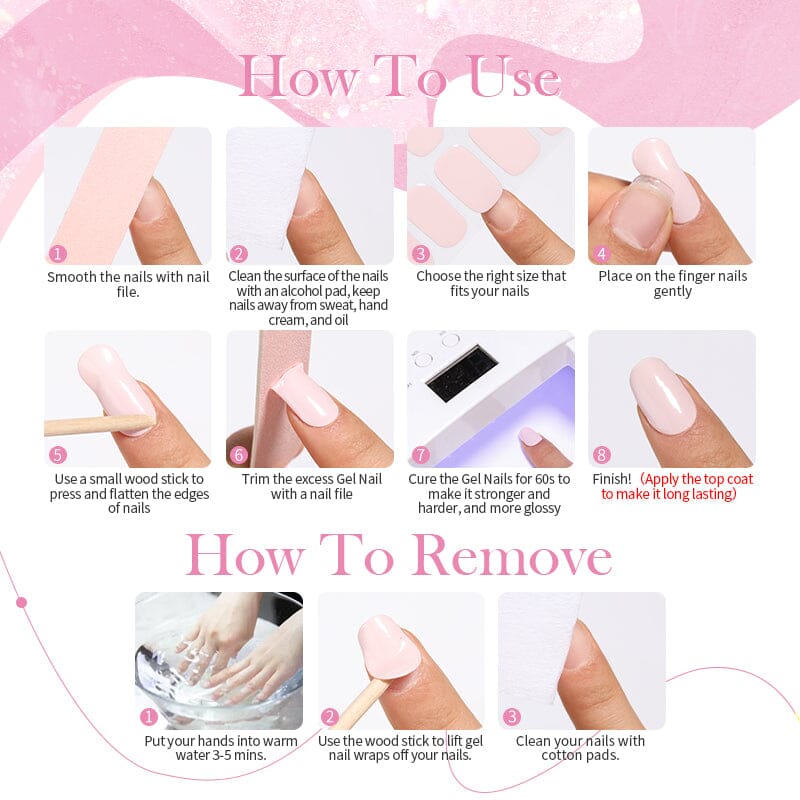 20 Tips Semi-Cured Gel Nail Strips N001-N020 Nail Sticker Harunouta 