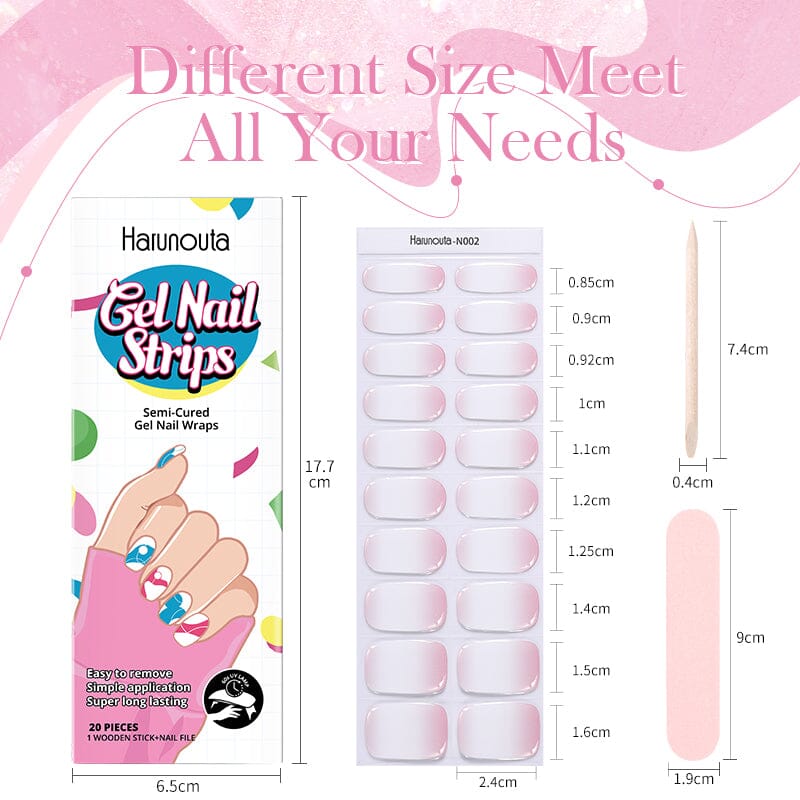 20 Tips Semi-Cured Gel Nail Strips N001-N020 Nail Sticker Harunouta 