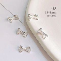 Silver Bowknot Metal Rhinestones Nail Art Decoration 02 Nail Decoration BORN PRETTY 
