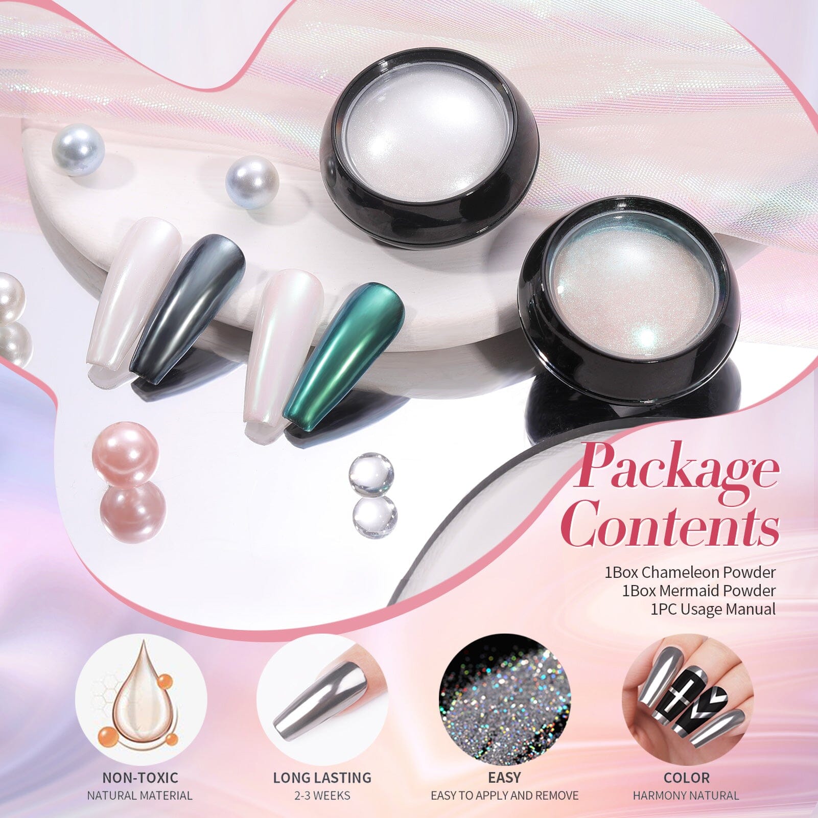 2 Boxes White Pink Pearl Nail Powder Set Nail Powder BORN PRETTY 