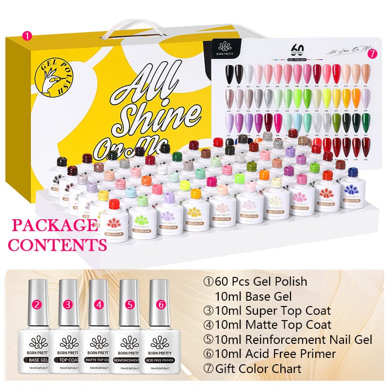 60 Colors Gel Polish with 5pcs Base Top Coat Set 10ml Gel Nail Polish BORN PRETTY 