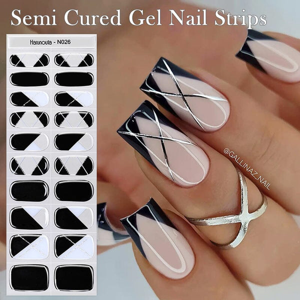 20 Tips Semi-Cured Gel Nail Strips N021-N040 Nail Sticker Harunouta 