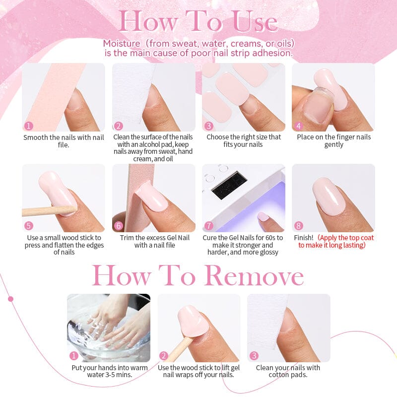 20 Tips Semi-Cured Gel Nail Strips N021-N040 Nail Sticker Harunouta 