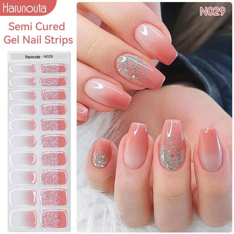 20 Tips Semi-Cured Gel Nail Strips N021-N040 Nail Sticker Harunouta N029 