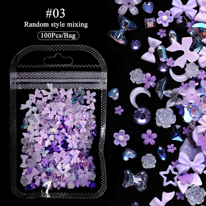 100pcs Colorful Bowknot Flowers 3D Nail Decorations Nail Art No Brand 03 