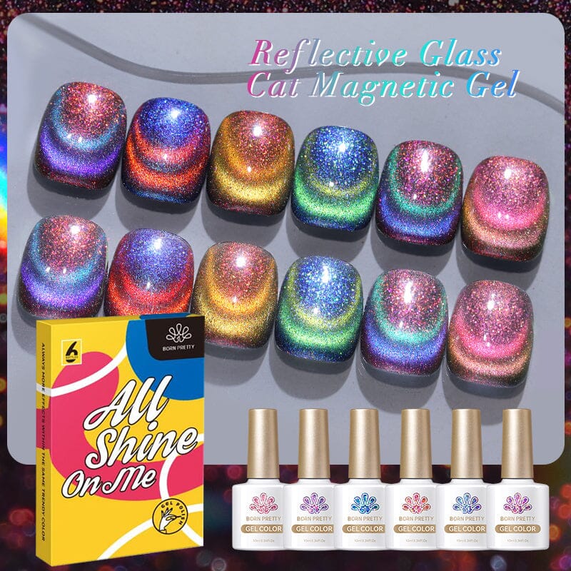 6 Colors Reflective Glass Cat Magnetic Gel Polish Set 10ml Sets & Kits BORN PRETTY 