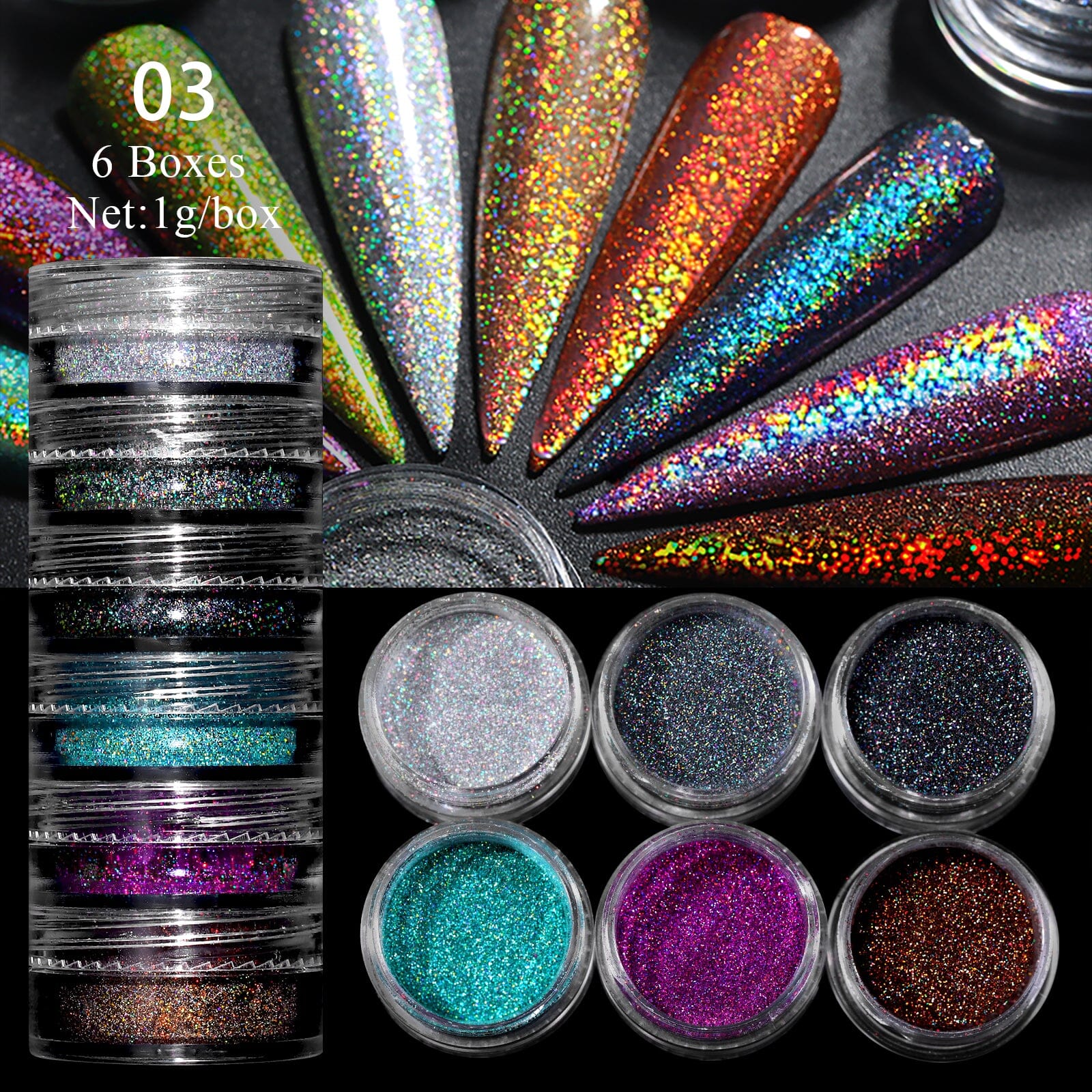 6 Boxes Chrome Nail Powder Set Nail Powder No Brand 03 