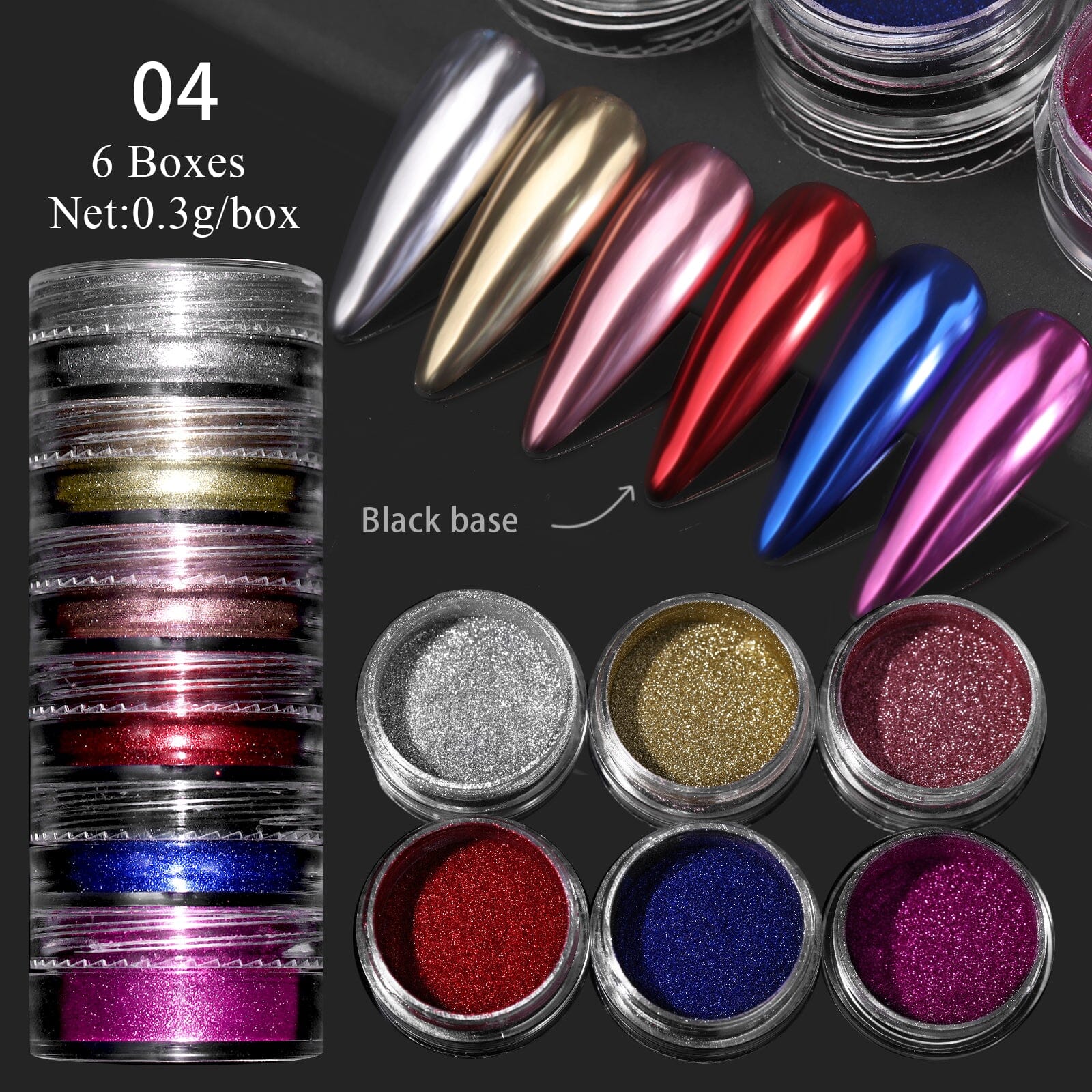 6 Boxes Chrome Nail Powder Set Nail Powder No Brand 04 