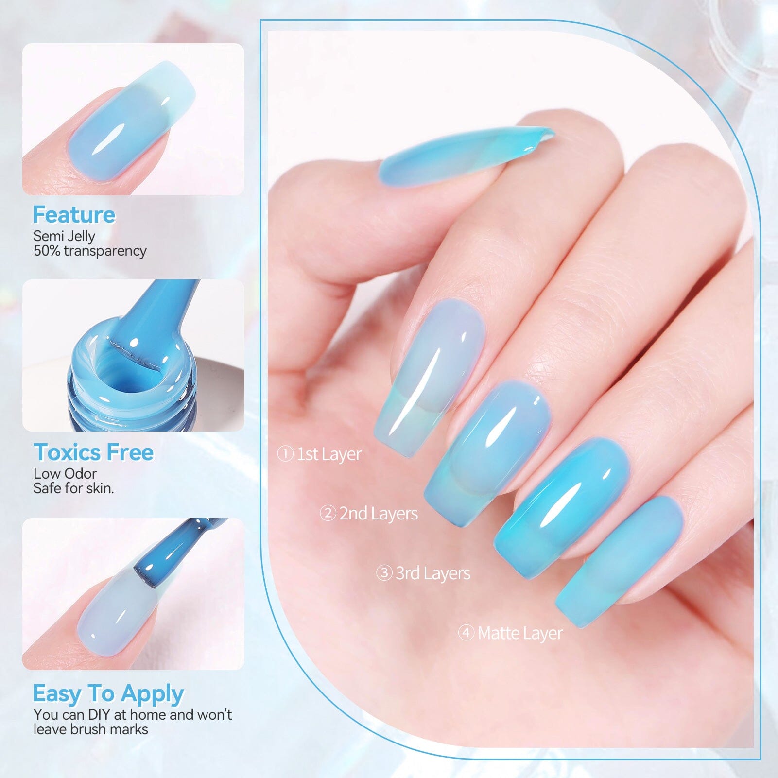 Blue Hema-Free Semi Jelly Gel Polish #11 15ml Gel Nail Polish BORN PRETTY 