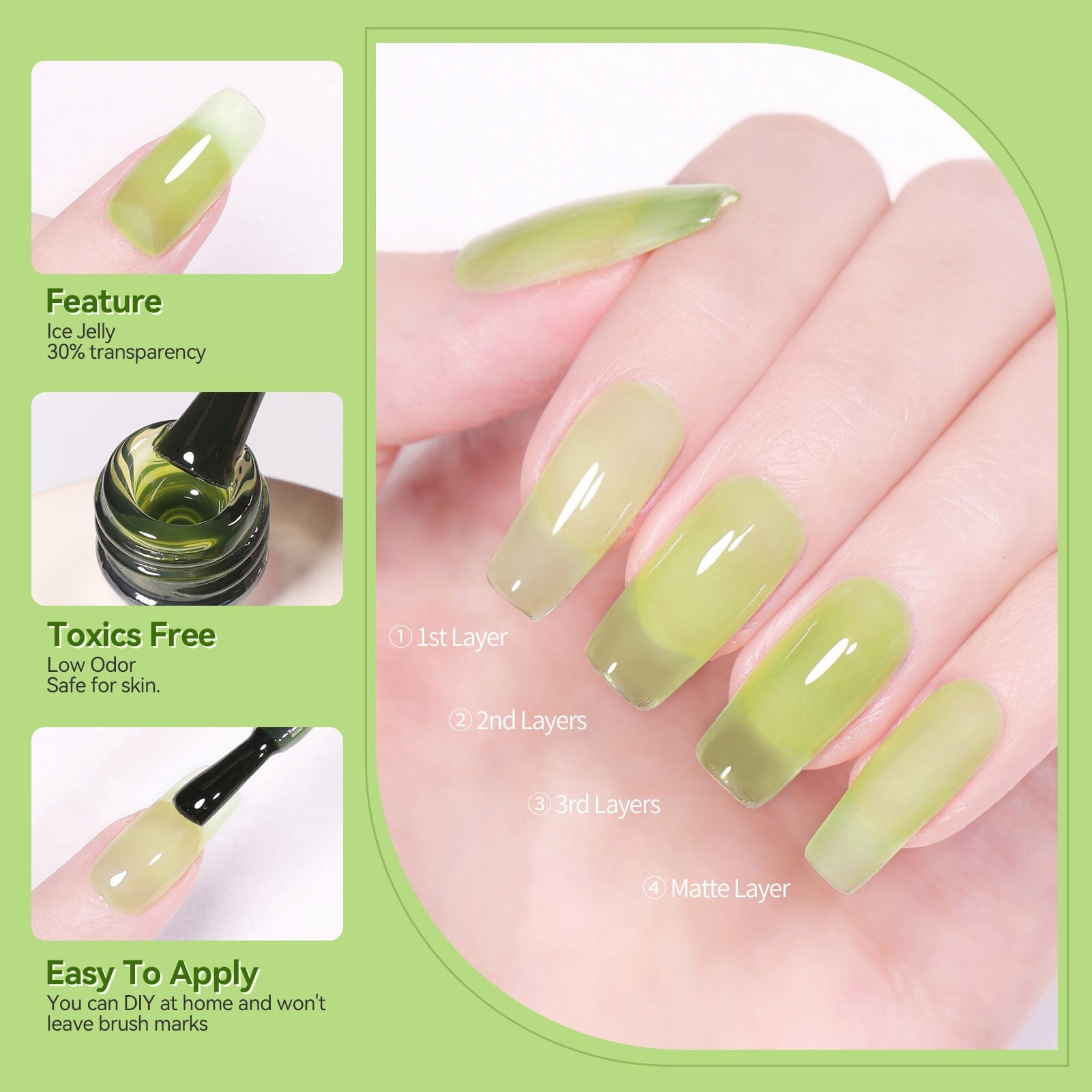 Green Hema-Free Ice Jelly Gel Polish #02 15ml Gel Nail Polish BORN PRETTY 