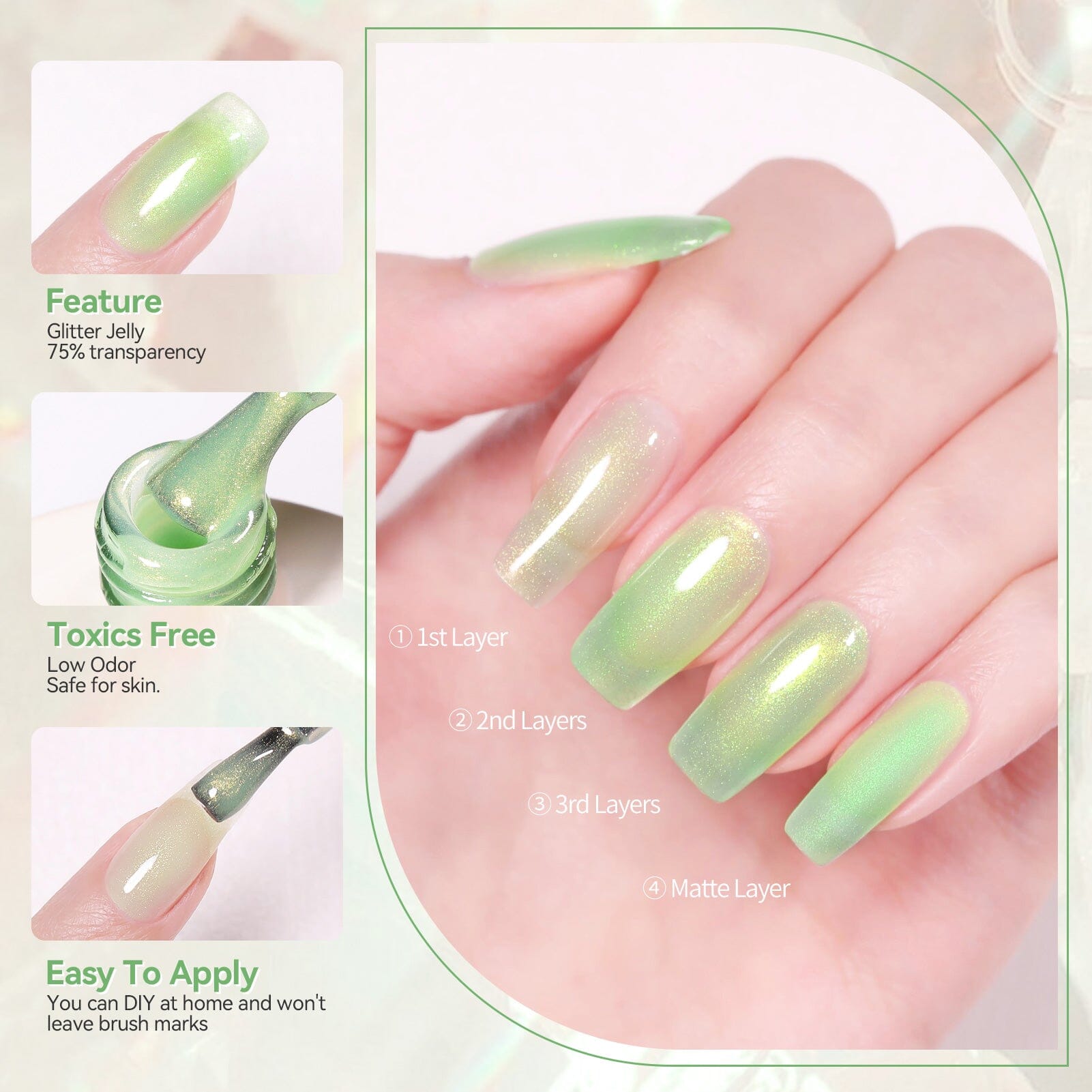 Green Hema-Free Glitter Jelly Gel Polish #01 15ml Gel Nail Polish BORN PRETTY 