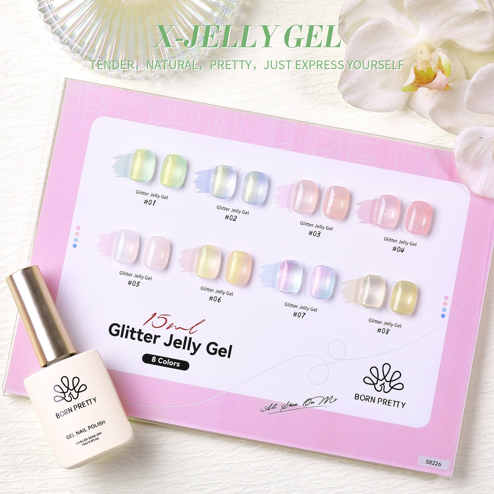 Green Hema-Free Glitter Jelly Gel Polish #01 15ml Gel Nail Polish BORN PRETTY 